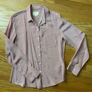 Band of Outsiders boy. label space invader print silk button up blouse.